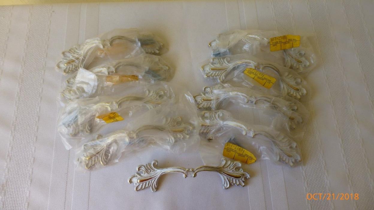 Vintage Allison Drawer Pulls Cabinet Jewelry White Gold Color Set of 9