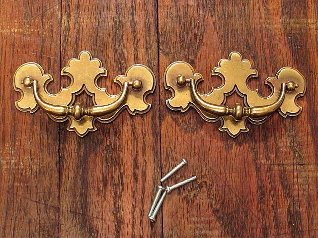 2 Vintage Ornate Brass Drawer Pulls Handles