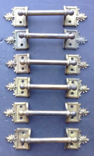 6 Vintage Solid Brass Decorative Drawer Pulls