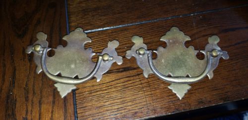 2 Brass Antique Hardware Vintage Chippendale Batwing drawer pull  3