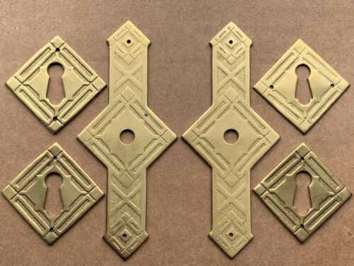 Vintage Solid Brass 6 Piece Decorative Escutcheon Set w/ Mounting Nails, VG Cond