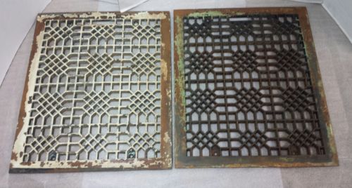 2 Antique Victorian Cast Iron 20 X 16 Hole Size, Floor Vent, Heat Register