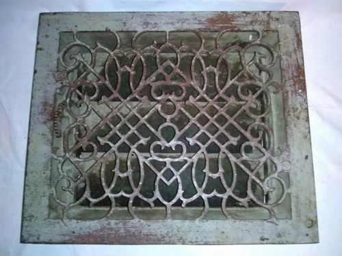 VINTAGE ORNATE HEAT GRATE VENT COVER LOUVERED IRON HEAT REGISTER-NICE!