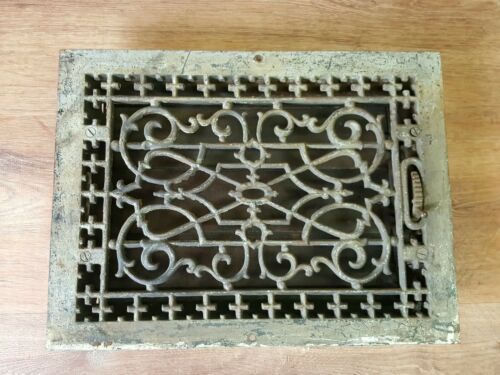 Antique  19th century Ornate Heat Register Cast Iron Wall Floor Grate Heat Vent