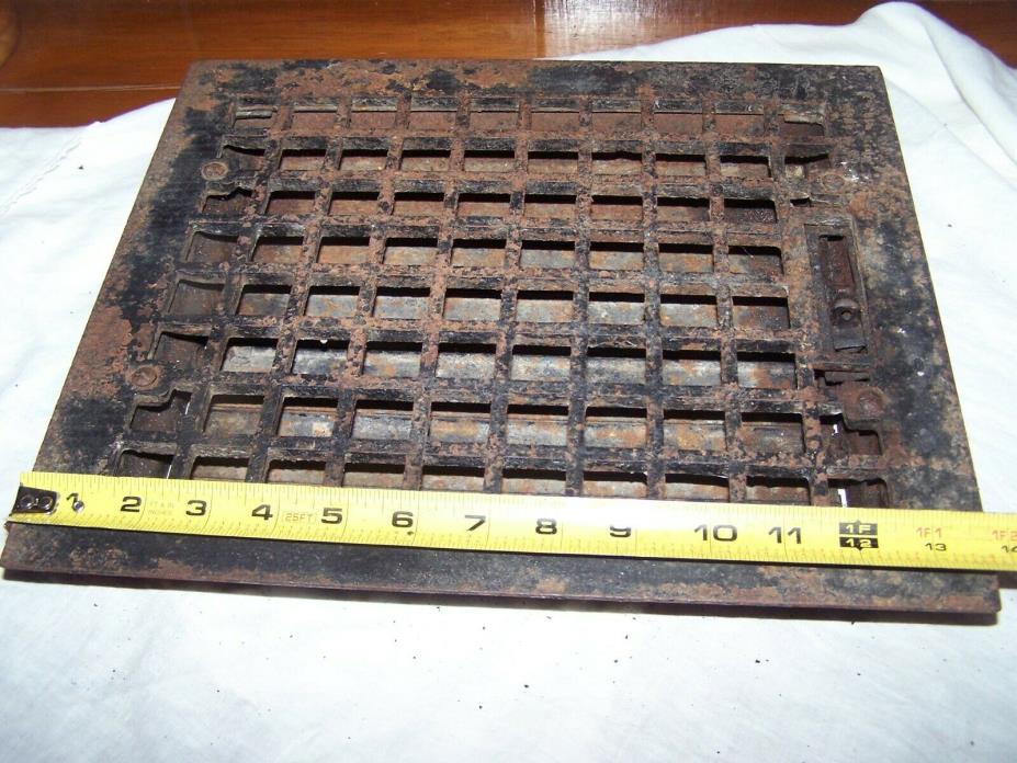 Vintage Rusty Metal Heat Air Register Wall Floor Grate Vent with Louvers 12 x 14