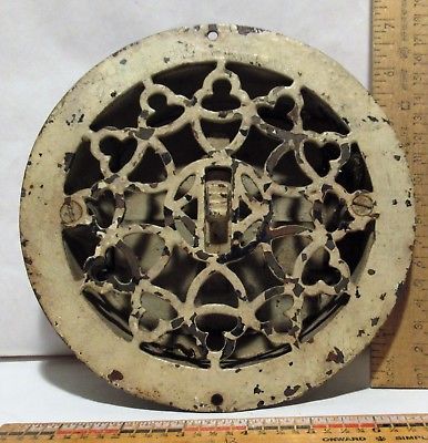 Vintage Ornate-Victorian-Cast-Iron-Register-Heat Vent Round With Louvers