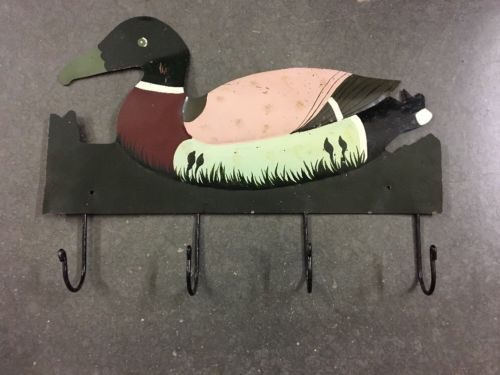VINTAGE METAL DUCK COAT RACK HOOKS FOLK ART