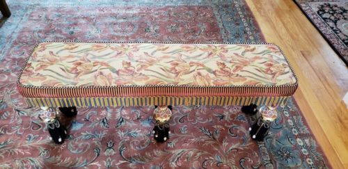 Authentic 1983 Mackenzie-Childs Ltd Long Tassel Bench, Porcelain & Upholstered