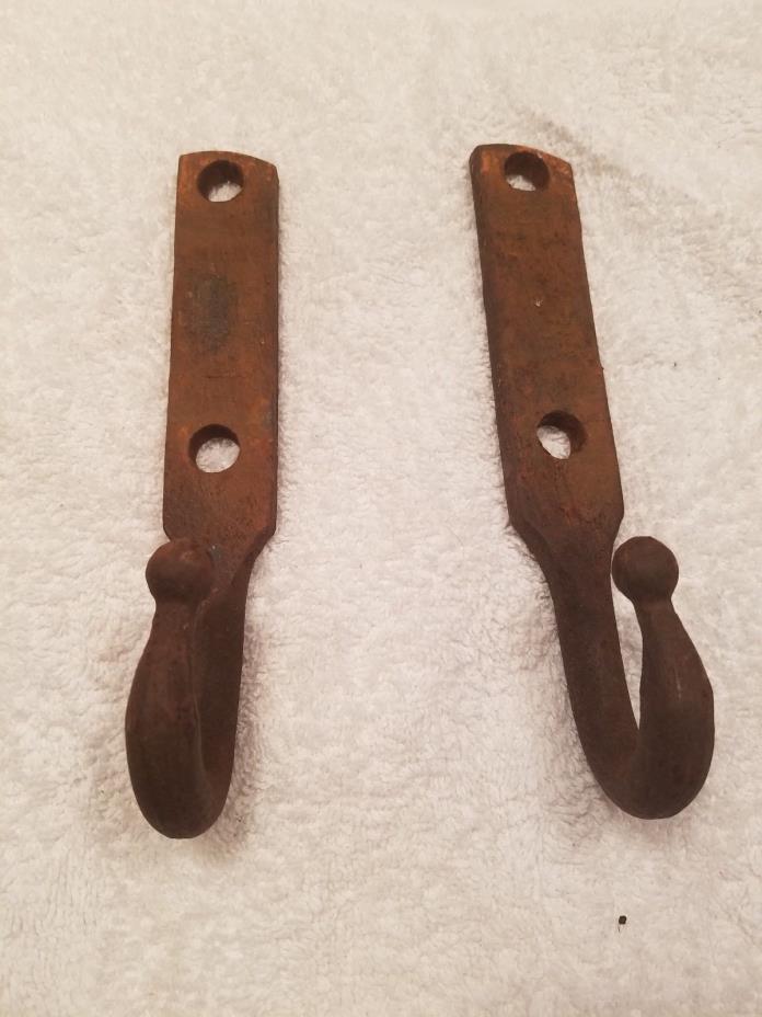 Pair of Vintage Antique Primitive Cast Iron/Steel Hooks
