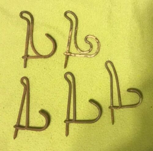 Vintage ~ WIRE HOOKS ~ Steel ~  Screw In ~ Flat ~ Lot of 5 ~ Hat / Coat Closet