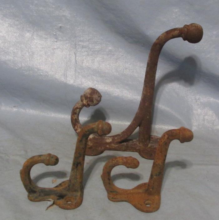 3 Cast Iron Coat Hat Wall Hooks Antique Style School Farm Tack Closet Brown