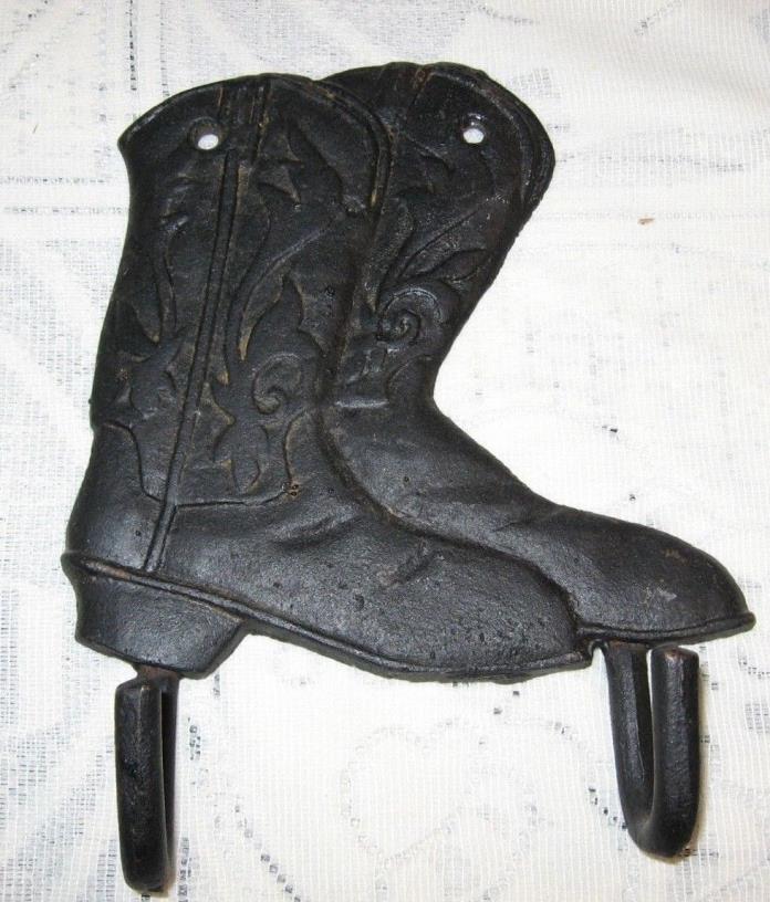 Double Wall Hook, Western Decor, Black Cast Iron Cowboy Boots