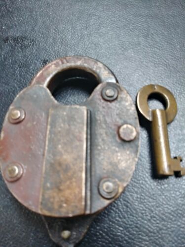 Antique Large Solid Brass Lock with Brass Key.