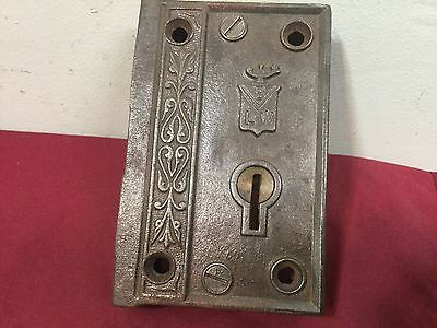 Antique BLW Rim Lever Lock, no keys, cast iron