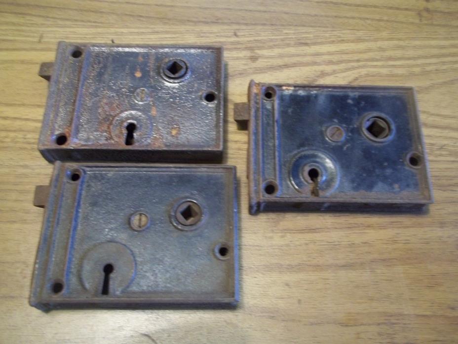 Lot Of 3 Antique Vtg Thumb Latch Mortise Locks Untested For Parts Or Fix