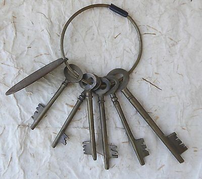 Set of 6 Antique BRASS Skeleton Keys with tag from WALDORF HOTEL HAMBURG