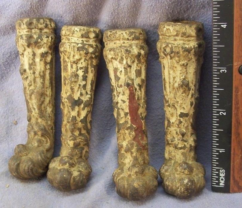 (4) FANCY ANTIQUE CAST IRON FEET FOR PIANO STOOL OR SMALL TABLE AS FOUND