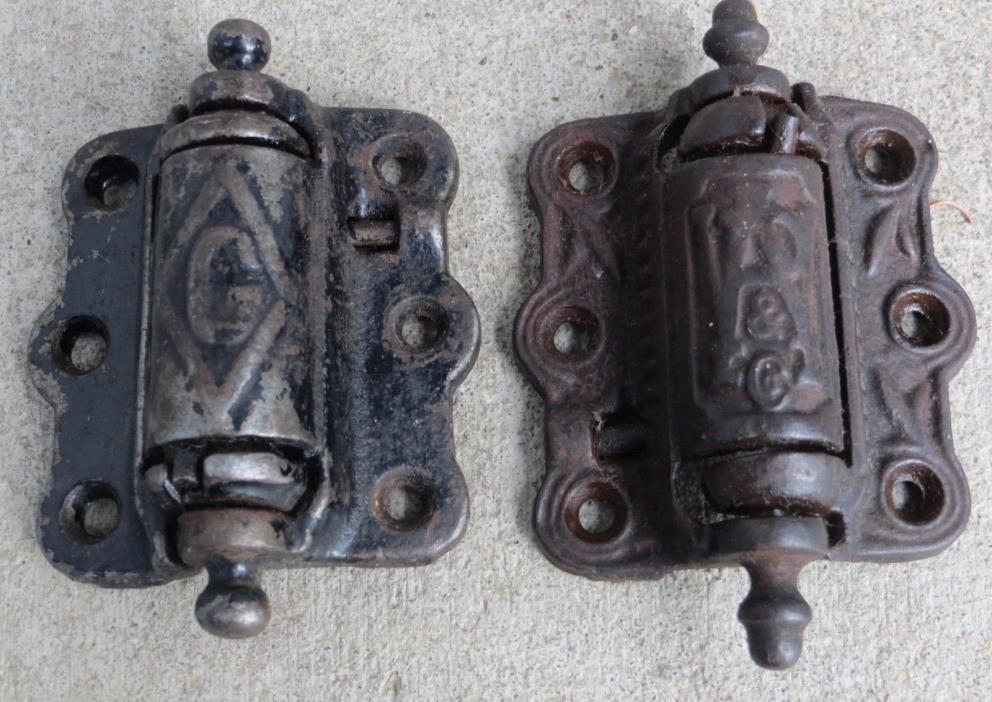 ANTIQUE CAST IRON SCREEN DOOR SPRING LOADED HINGES with INITIALS 