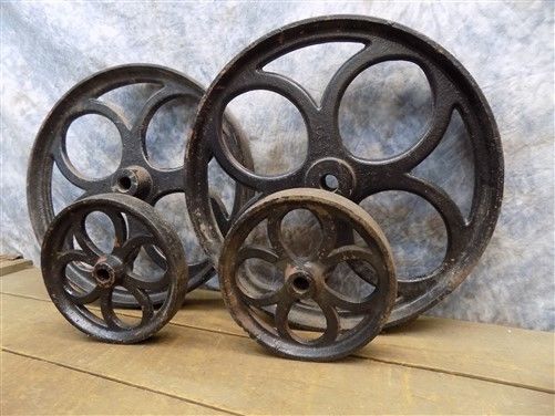 4 Ornamental Cast Iron Factory Cart Wheels Industrial Machine Age Vintage a