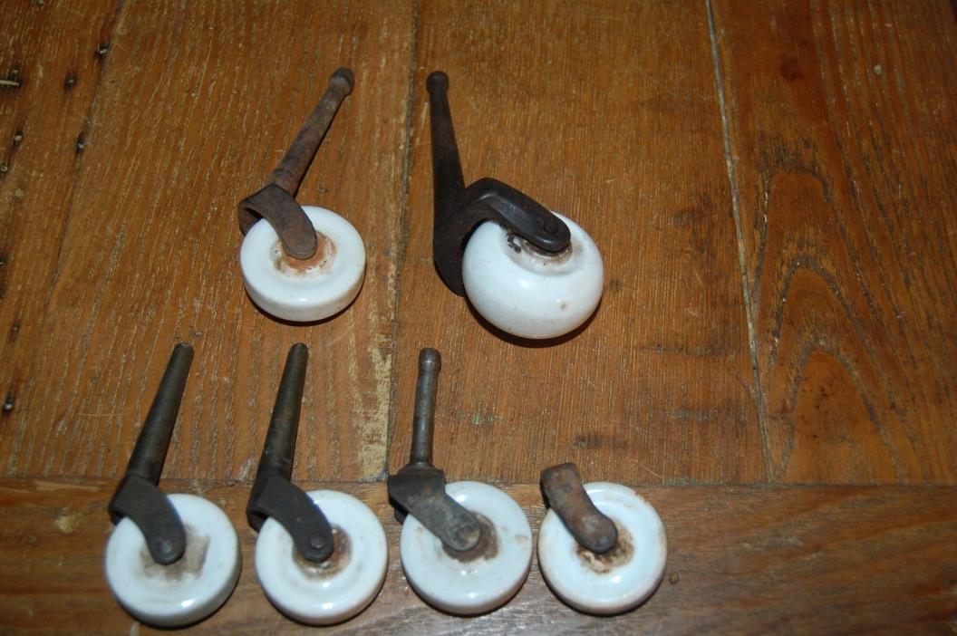 6 vintage roller caster porcelain wheels furniture