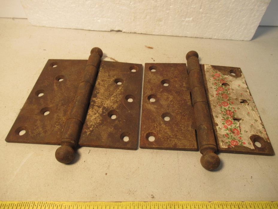 Vintage Old Door Hinge Pair 5 x 5 Hinges Cannon Ball Free USA Shipping