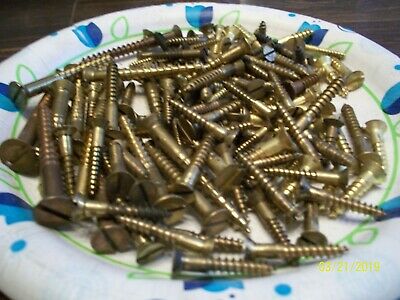 145 -VINTAGE SOLID BRASS WOOD SCREWS WITH THE FLAT REG. SLOT HEAD, 3/8