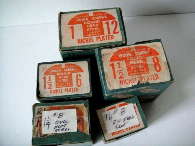 Southern Screw Co. ~ Lot of Vintage Round Head Wood Steel Screws 5 Boxes