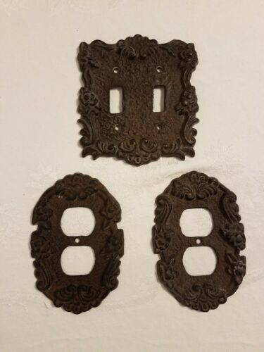 3 SHABBY CHIC Cast Iron Ornate French double Light Switch & Outlet Plate Covers