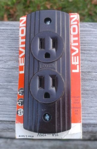 Vintage Leviton Brown Bakelite Surface Mount Duplex Outlet Receptacle 15A NOS