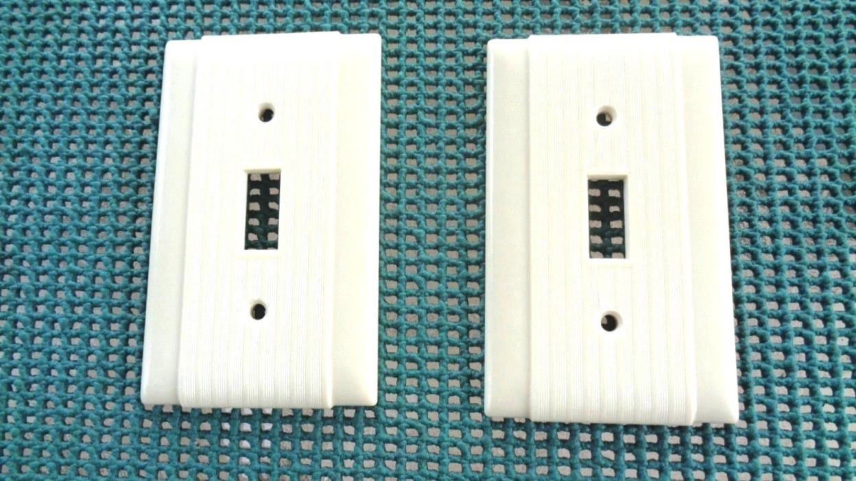 Vtg 2 Uniline Ribbed Ivory Bakelite Light Toggle Switch Plate Covers Screws Incl