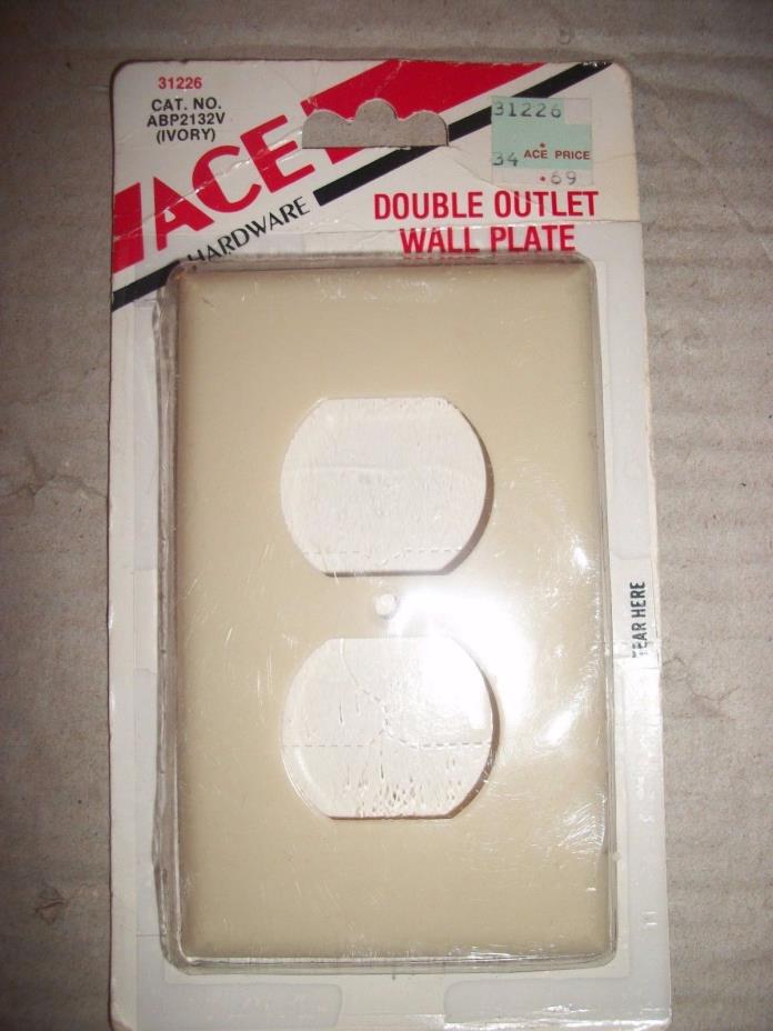 Vintage Ace 2/Double Outlet Wall Plate/Cover - Ivory Plastic - USA Made