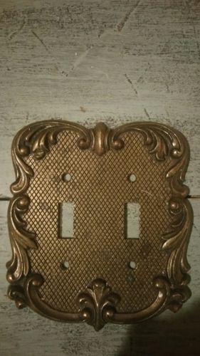 VINTAGE, ANTIQUE SOLID BRASS double TOGGLE LIGHT SWITCH COVER