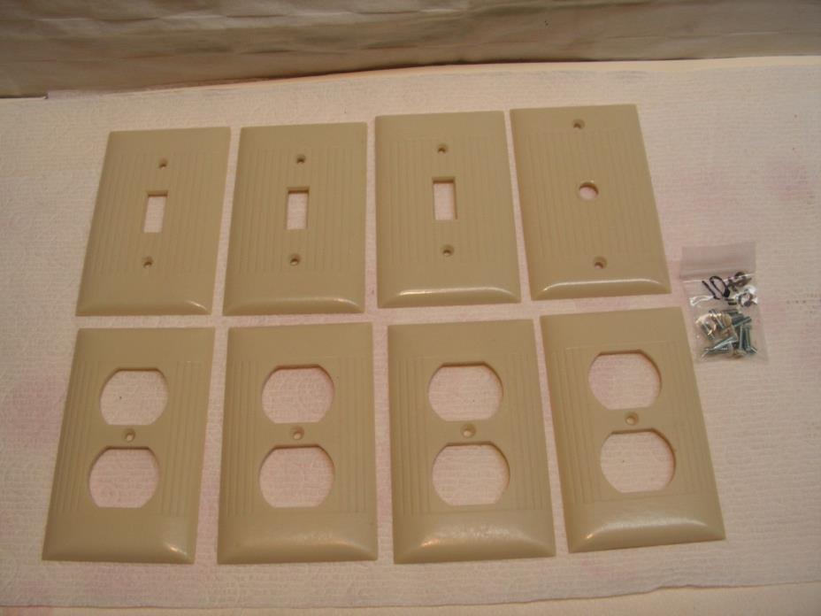 Vintage 8 Sierra Ivory Ribbed MIxed Switch Cover Plates with 12 Screws.