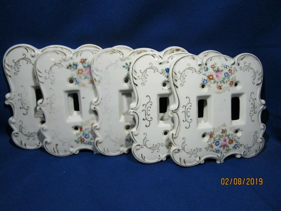 VINTAGE Porcelain DOUBLE Light Switch Plates - Set of 5 identical