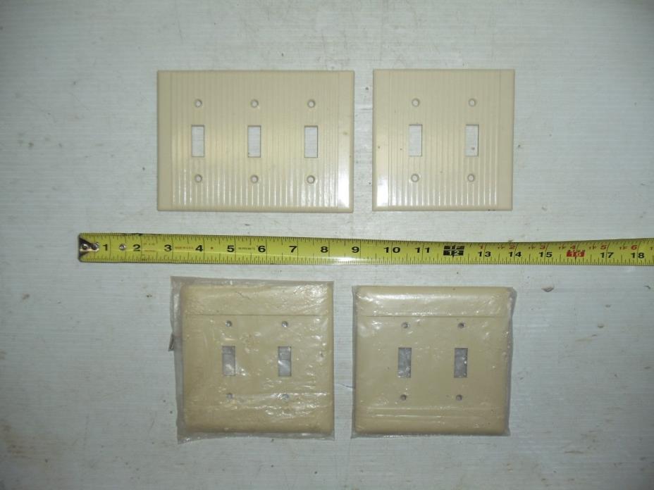 4 Old Vintage Fancy Bakelite Ivory Light Switch Plate Covers Triple Double