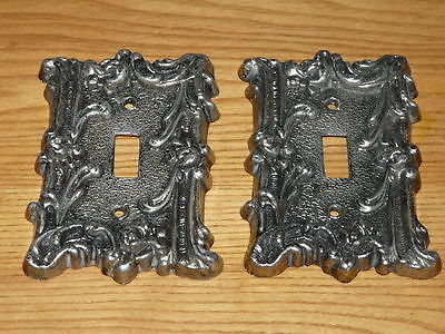2 Vintage Thick and heavy Cast Metal Switch Covers.