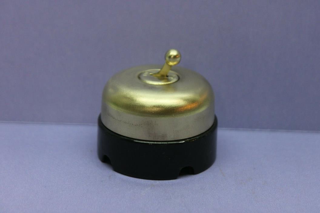 Vintage Hubbell Dome Brass/Porcelain Round Single-Pole Ball Toggle Light Switch