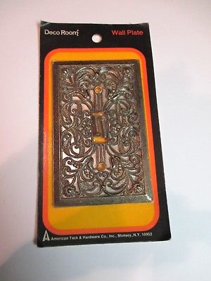 Vtg Sgl Switch Cover Plate Filigree Ant Brass Deco Room American Tack Hardware