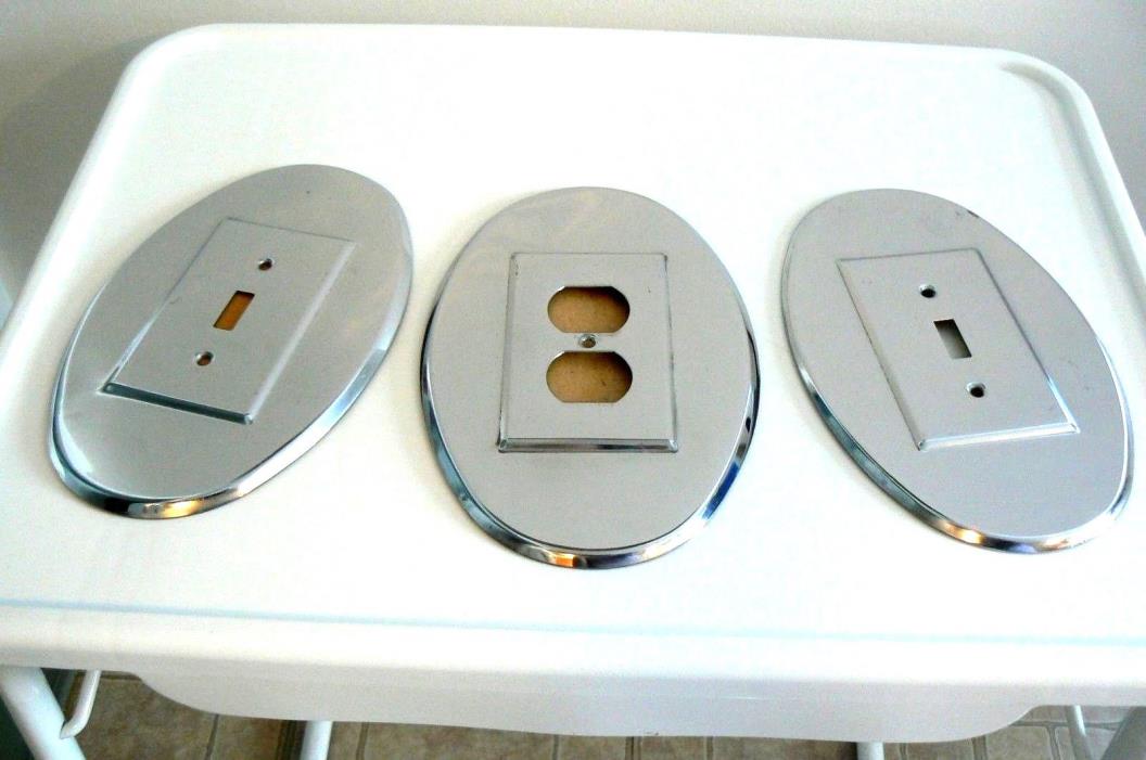 Vintage 3 x oval brass chrome plated single switch and outlet cover wall plates.