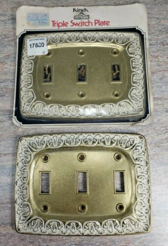 2 Vintage Kirsch Brass White Wash Triple Light Switch Plate Covers