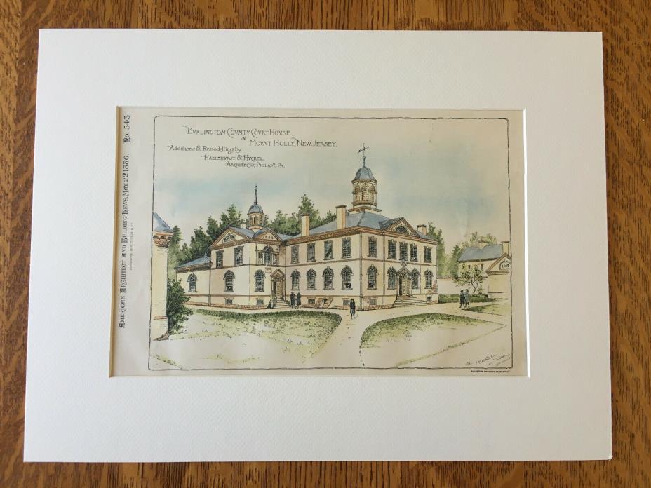 Burlington County Court House, Mt Holly, NJ, 1886, Original Hand Colored