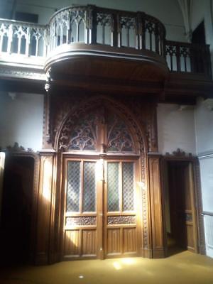 Antique Woodwork from a Parisian Gothic Chapel: 10 Doors, Transom, Balcony, More
