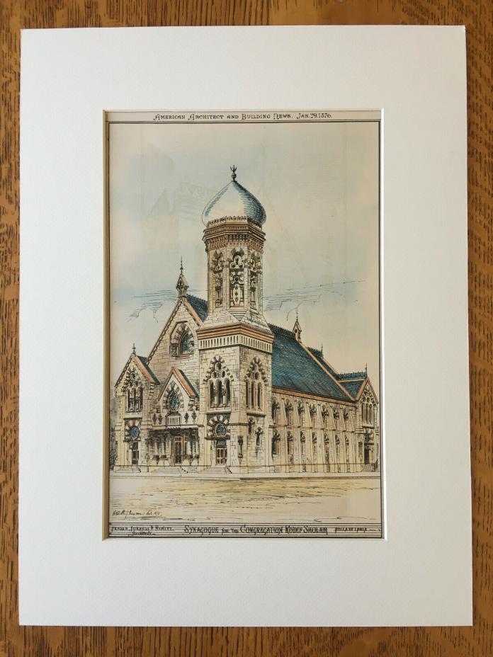 Synagogue Rodef Sholam, Philadelphia, PA, 1876, Original Hand Colored