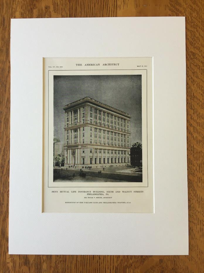 Penn Mutual Life Insurance, Philadelphia, PA, 1914, Original Hand Colored