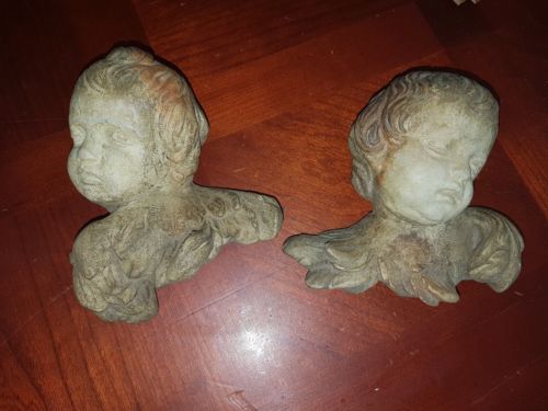 EARLY CEMENT,PLASTER CHERUB HEADS ,STAMPED
