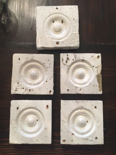Vintage set of 5  bullseye corner block rosettes-very Rustic