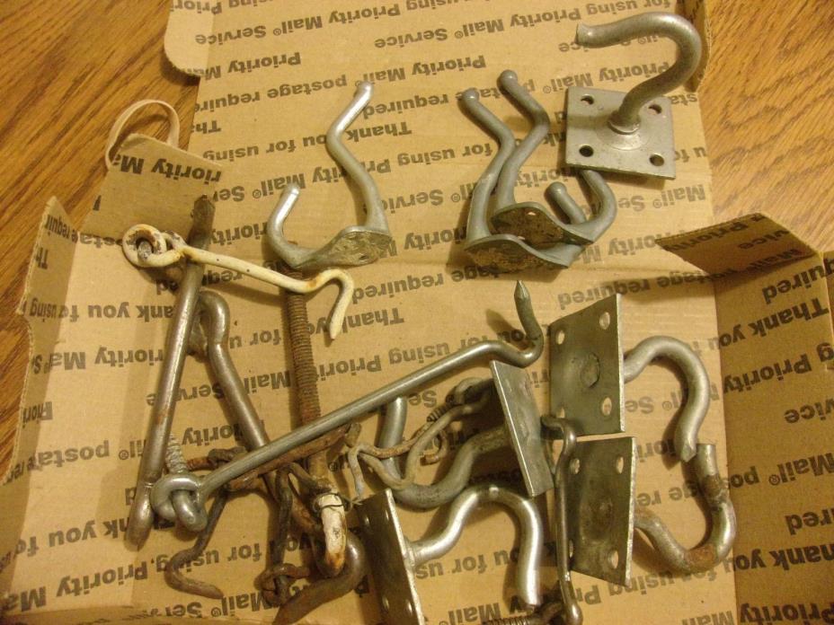 VINTAGE JUNK DRAWER LOT HOOKS MISC COAT HOOKS GATE HOOKS SMALL HOOKS WALL HOOKS