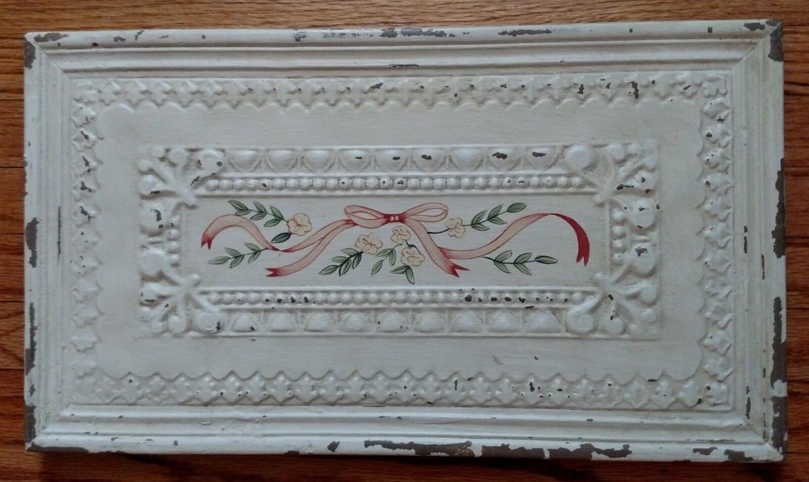 Shabby Painted Wooden Panel - Vintage Antique Cottage Chic Architectural Salvage