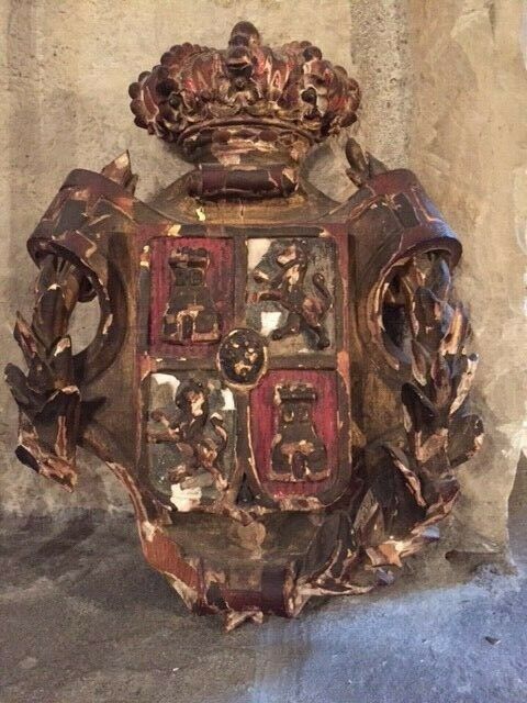 Antique wood carved coat of arms