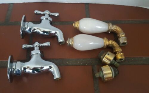 Vintage Bathroom Faucet Handles Hot Cold Chrome Glass Parts